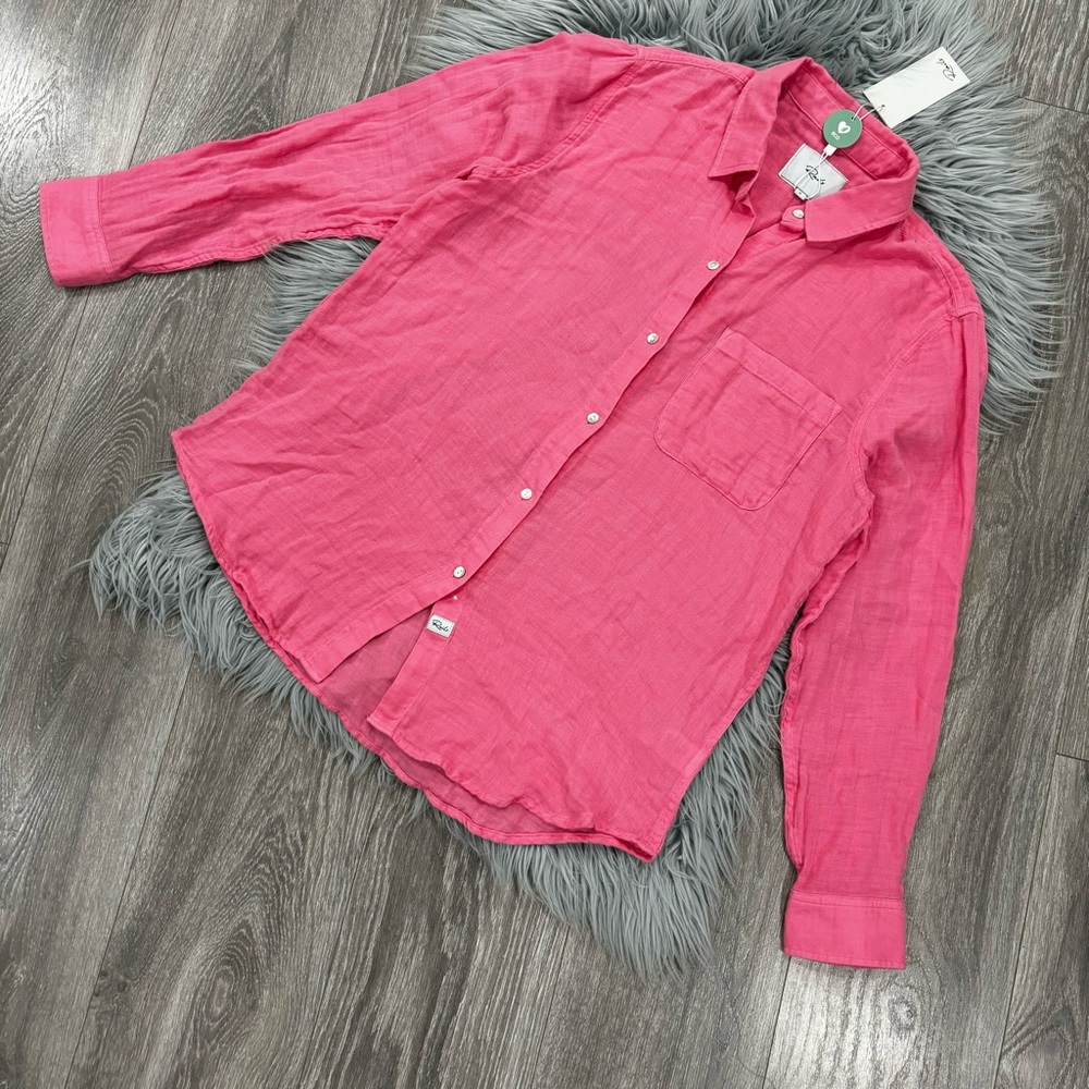 RAILS Ellis button down cotton gauze blouse in Malibu pink - small NWT - Picture 2 of 9